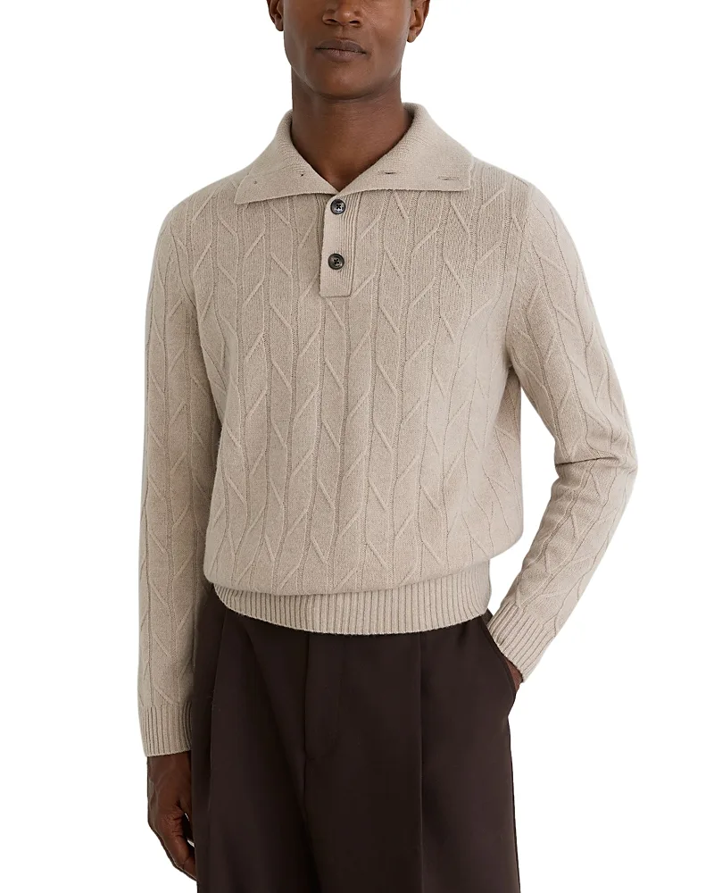 Littleton Wool Half Button Diagonal Stitch Sweater by Reiss