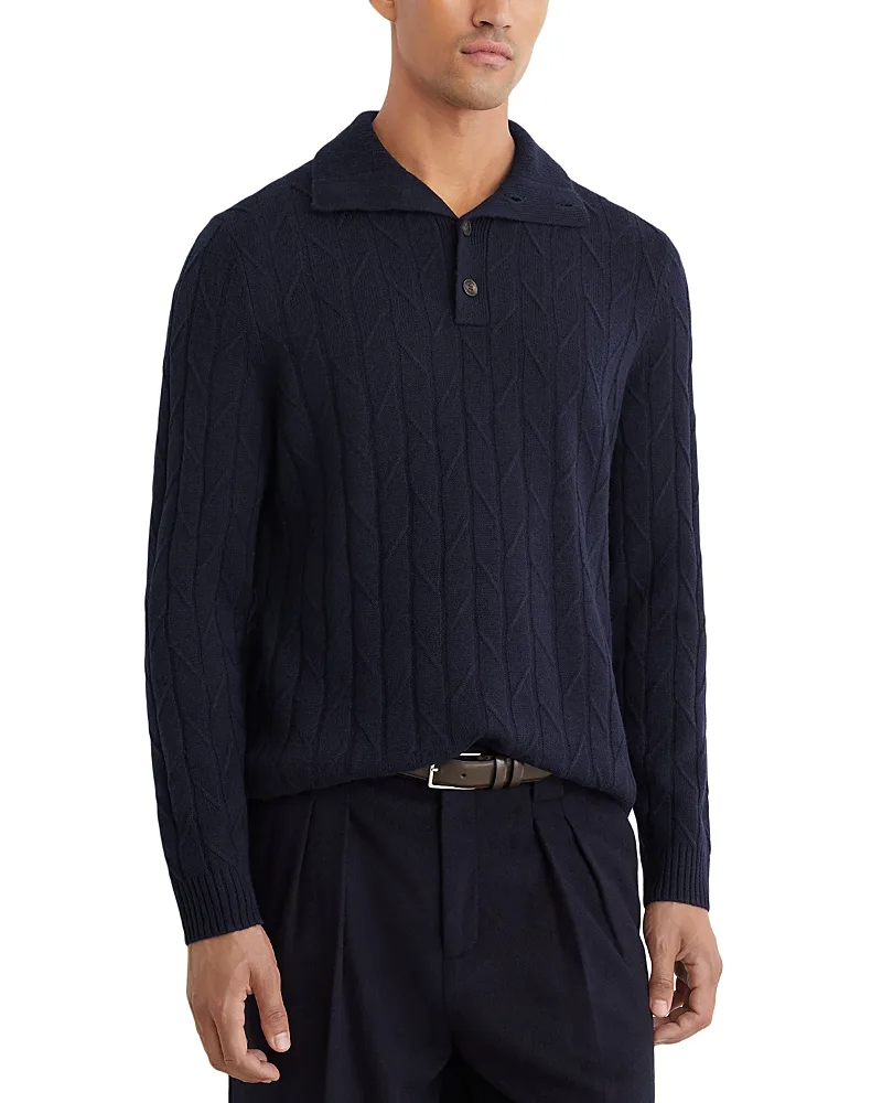 Littleton Wool Half Button Diagonal Stitch Sweater