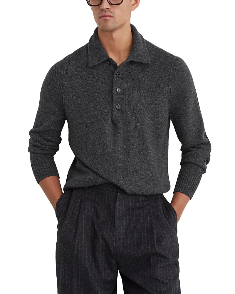 County Wool & Cashmere Half Button Polo Sweater by Reiss