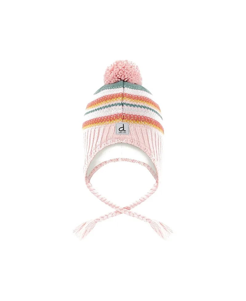 Peruvian Jacquard Fleece Lined Earflap Knit Hat with Pompom by Deux Par Deux
