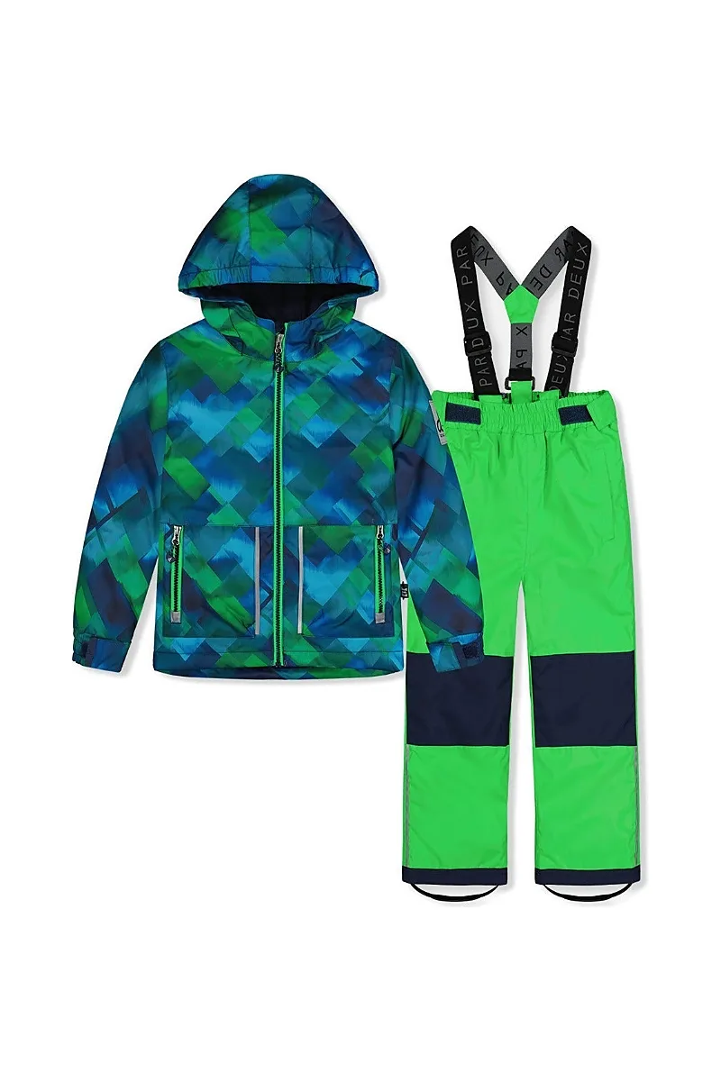 Checkered Lightweight Jacket & Foot Strap Pants Two Piece Snowsuit by Deux Par Deux
