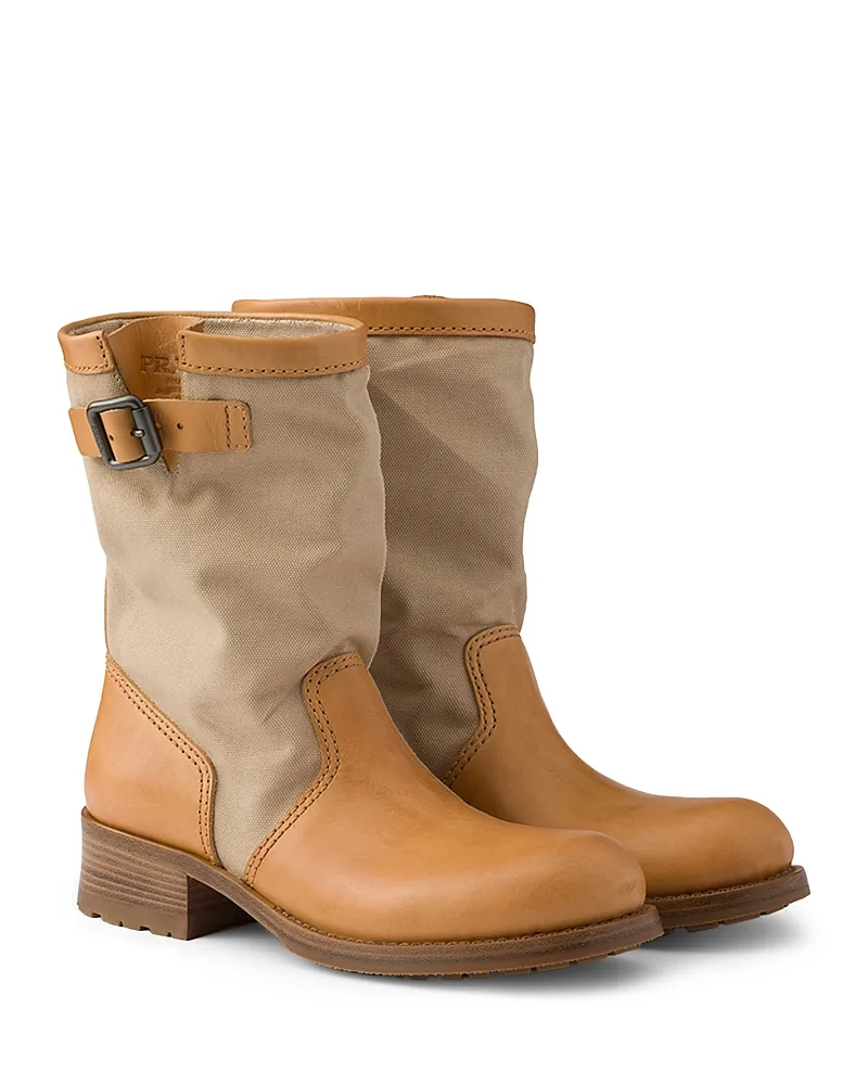 Leather and Canvas Boots by Prada