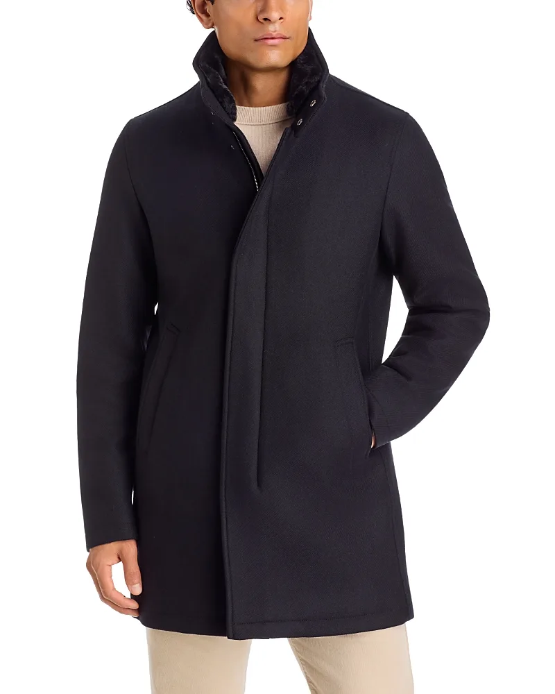Diagonal Wool Topcoat W/ Removable Fur Collar by Herno