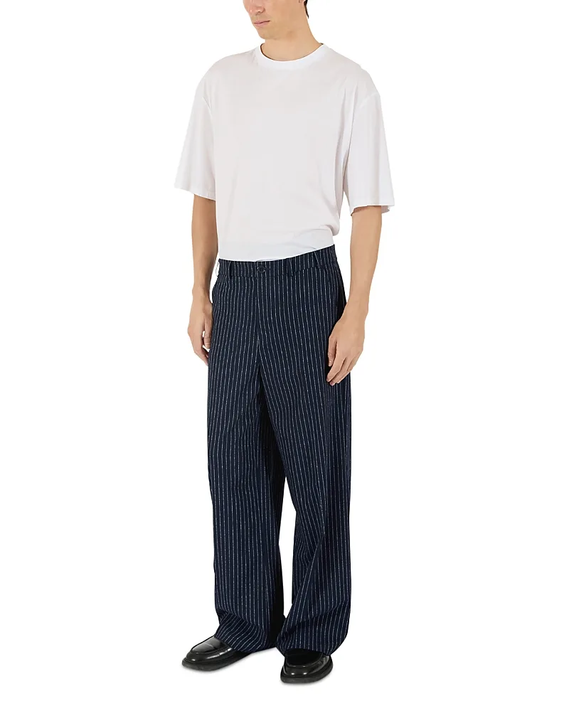 Regular Fit Wide Leg Pinstripe Trousers by Krost