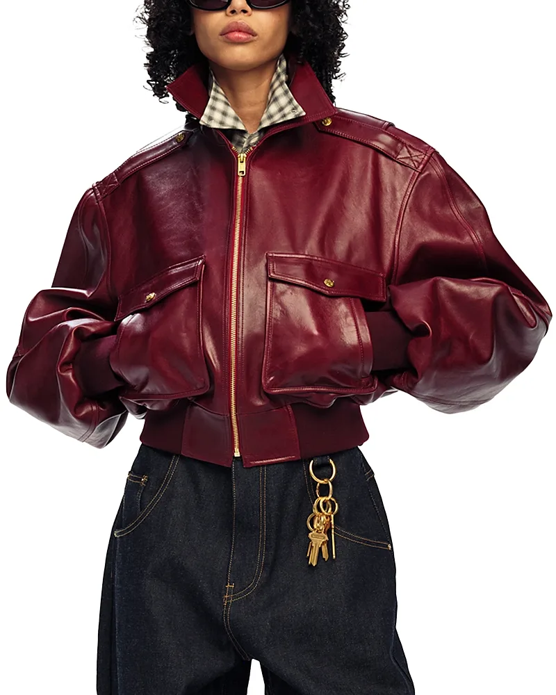 Cropped Leather Bomber Jacket by Willy Chavarria