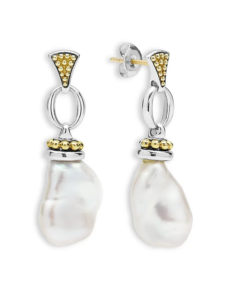 18K Yellow Gold & Sterling Silver Cultured Freshwater Pearl Luna Caviar Drop Earrings by Lagos