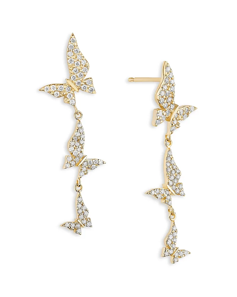 14K Yellow Gold Diamond Butterfly Drop Earrings, 0.42 Tcw by Lana
