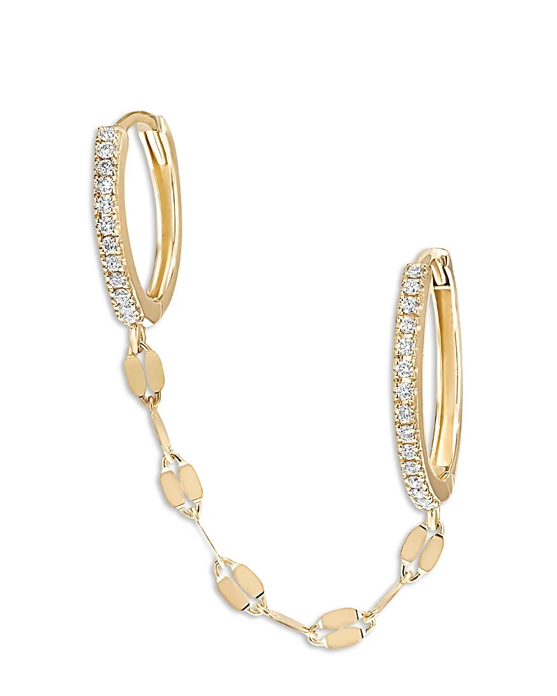 14K Yellow Gold Diamond Double Piercing Mini Huggie Hoop Earrings, 0.07 Tcw by Lana