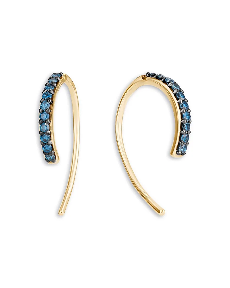 14K Yellow Gold Blue Diamond Hook Threader Earrings, 0.10 Tcw by Lana