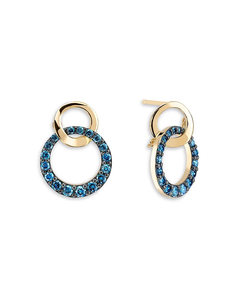 14K Yellow Gold Blue Diamond Interlocking Circle Drop Earrings, 0.57 Tcw by Lana