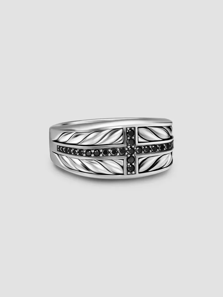 Chevron Three Sided Signet Ring in Sterling Silver