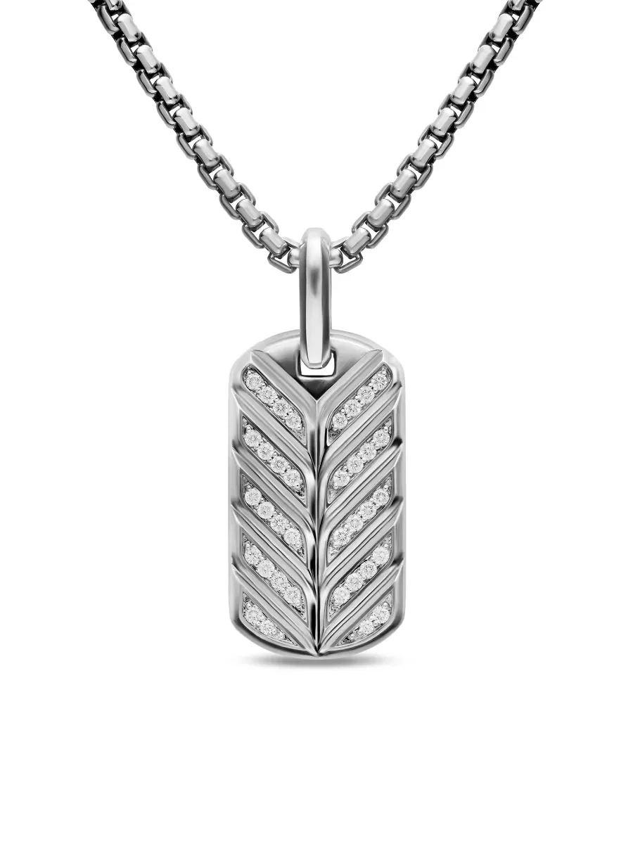 Chevron Fluorescent Tag in Sterling Silver with Diamonds, 27MM by David Yurman