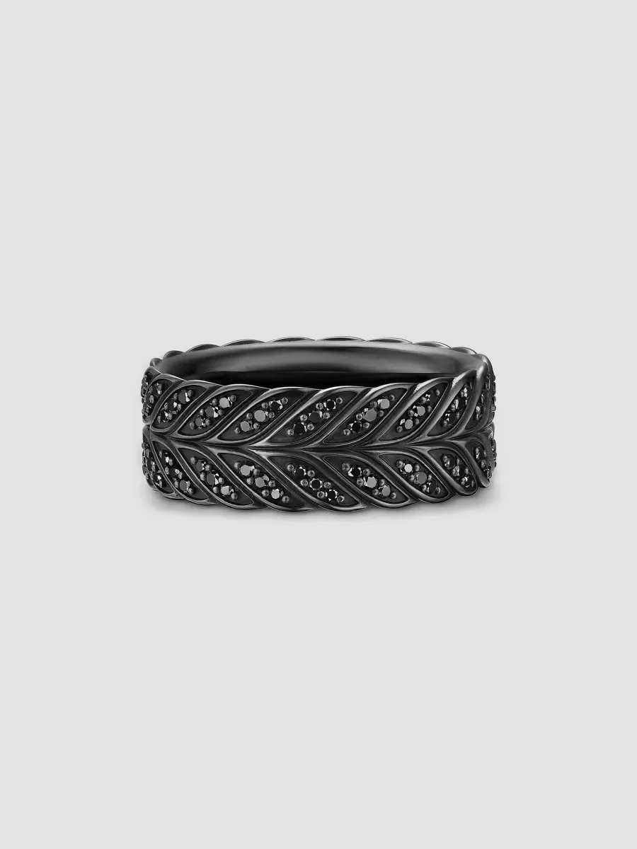 Chevron Pav Band Ring in Black Titanium, 9MM
