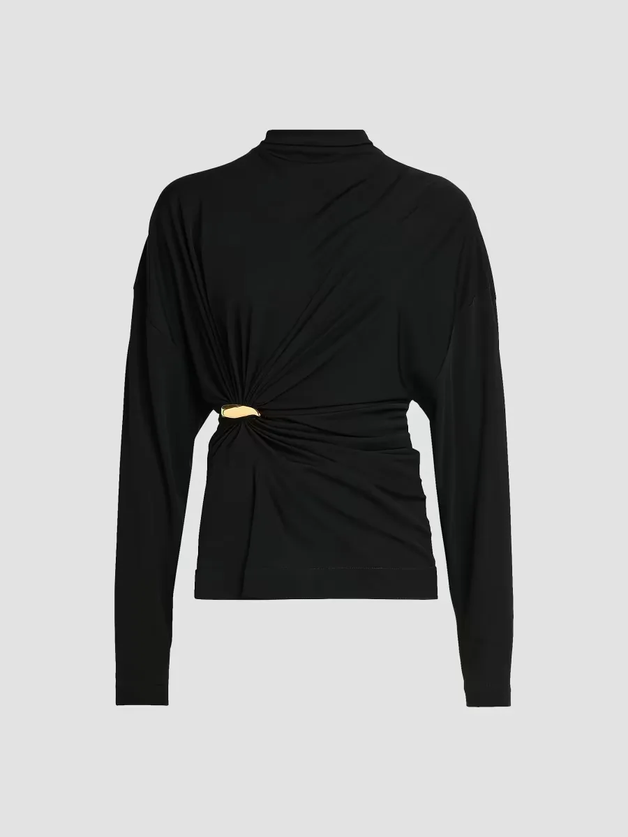 Prima Brooch Mock-Wrap Top by Bottega Veneta