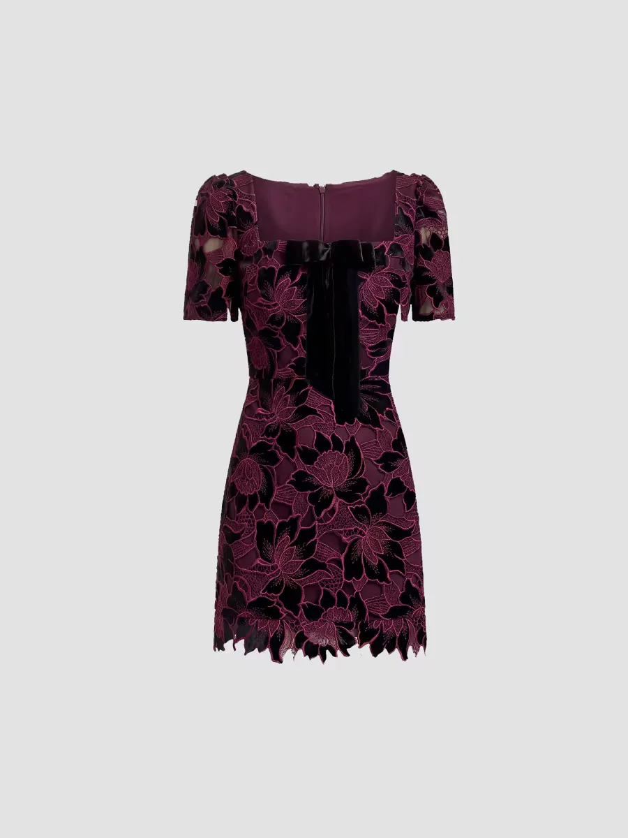 Clarke Bow-Front Velvet Lace Mini Dress by Dress the Population