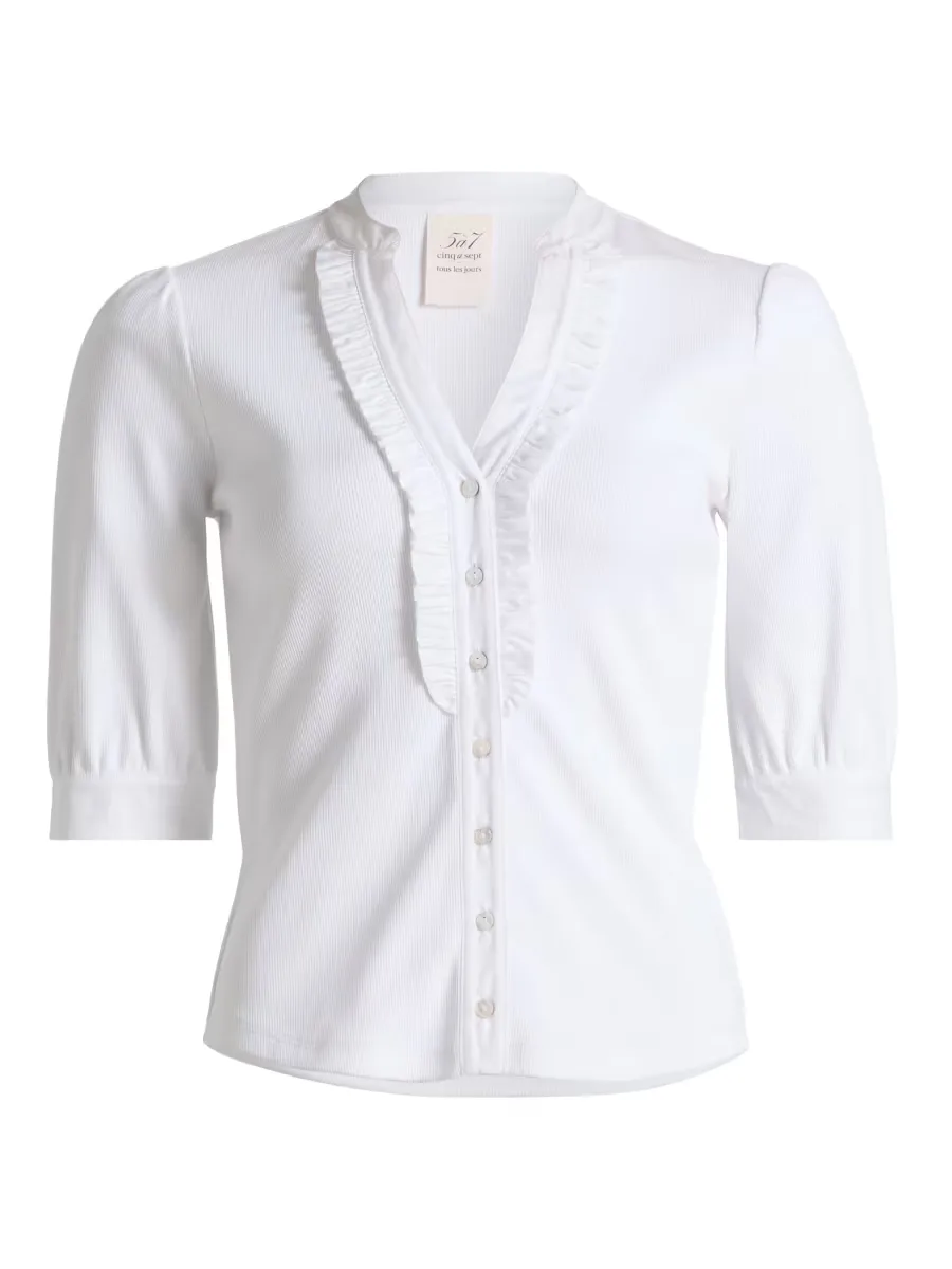 Justine Ribbed Stretch-Cotton Button-Front Blouse by Cinq  Sept