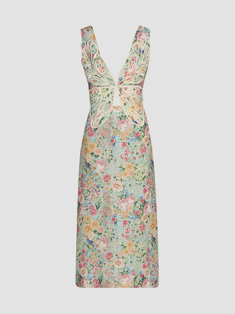Rendeira Butterfly-Embroidered Floral Midi-Dress by FARM Rio