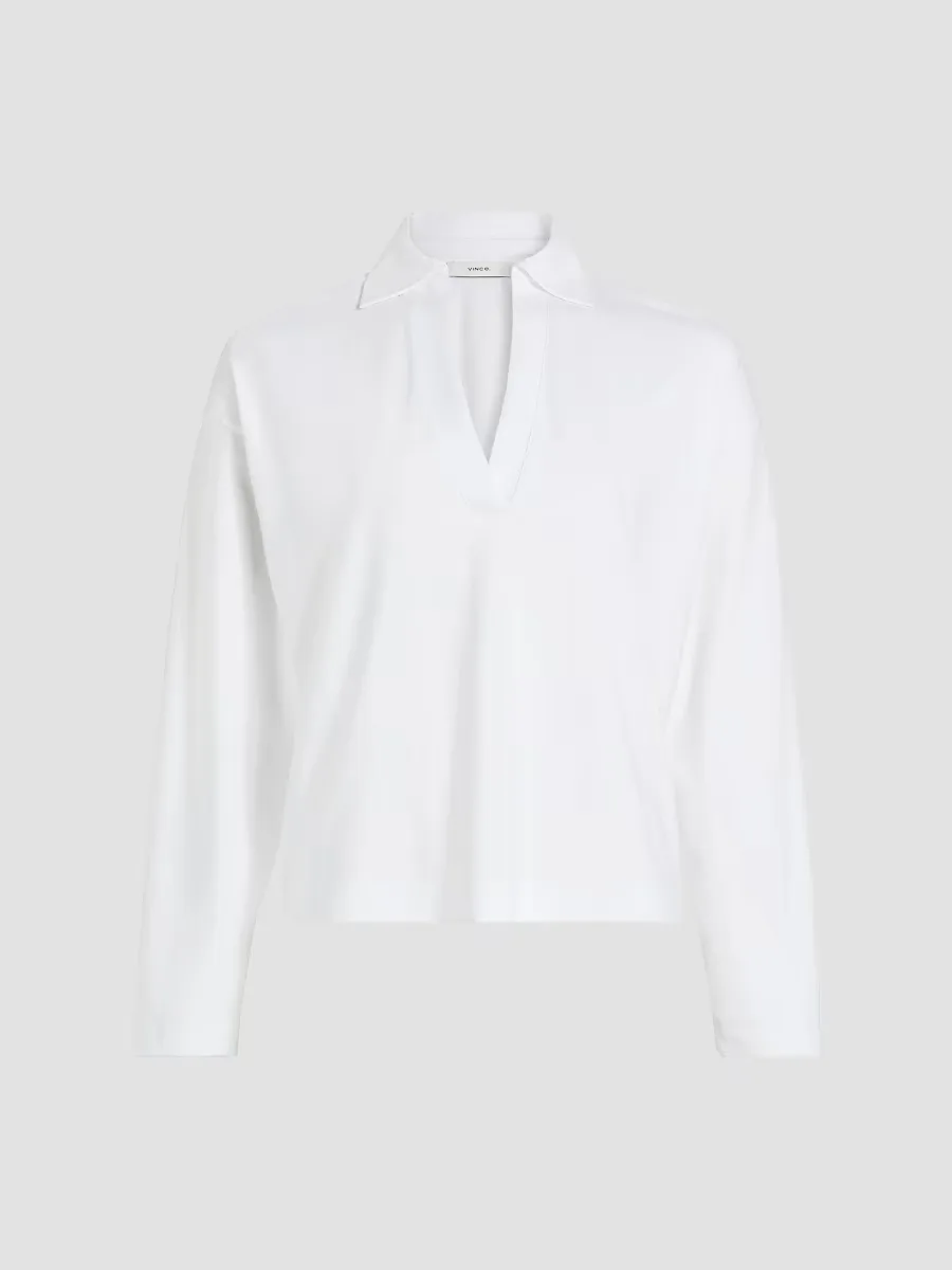 Cotton Long-Sleeve Polo Top by Vince