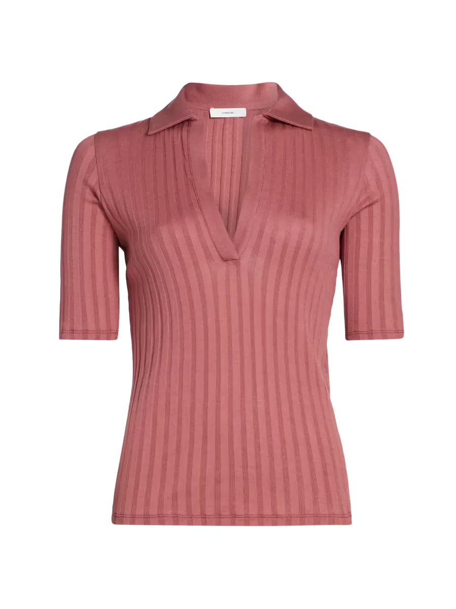 Stretch Rib-Knit Polo Shirt by Vince