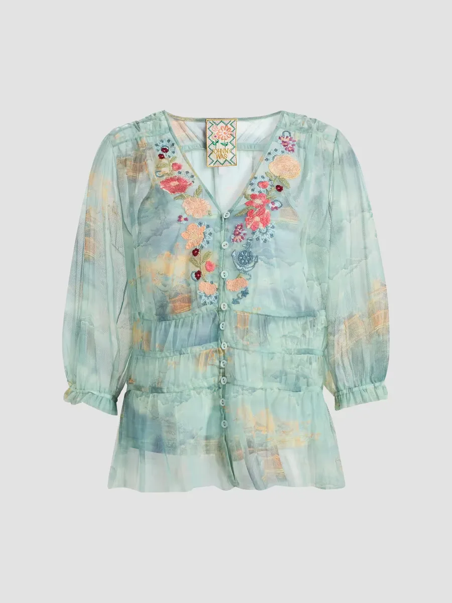 Mazzy Enrika Ruched Blouse by Johnny Was