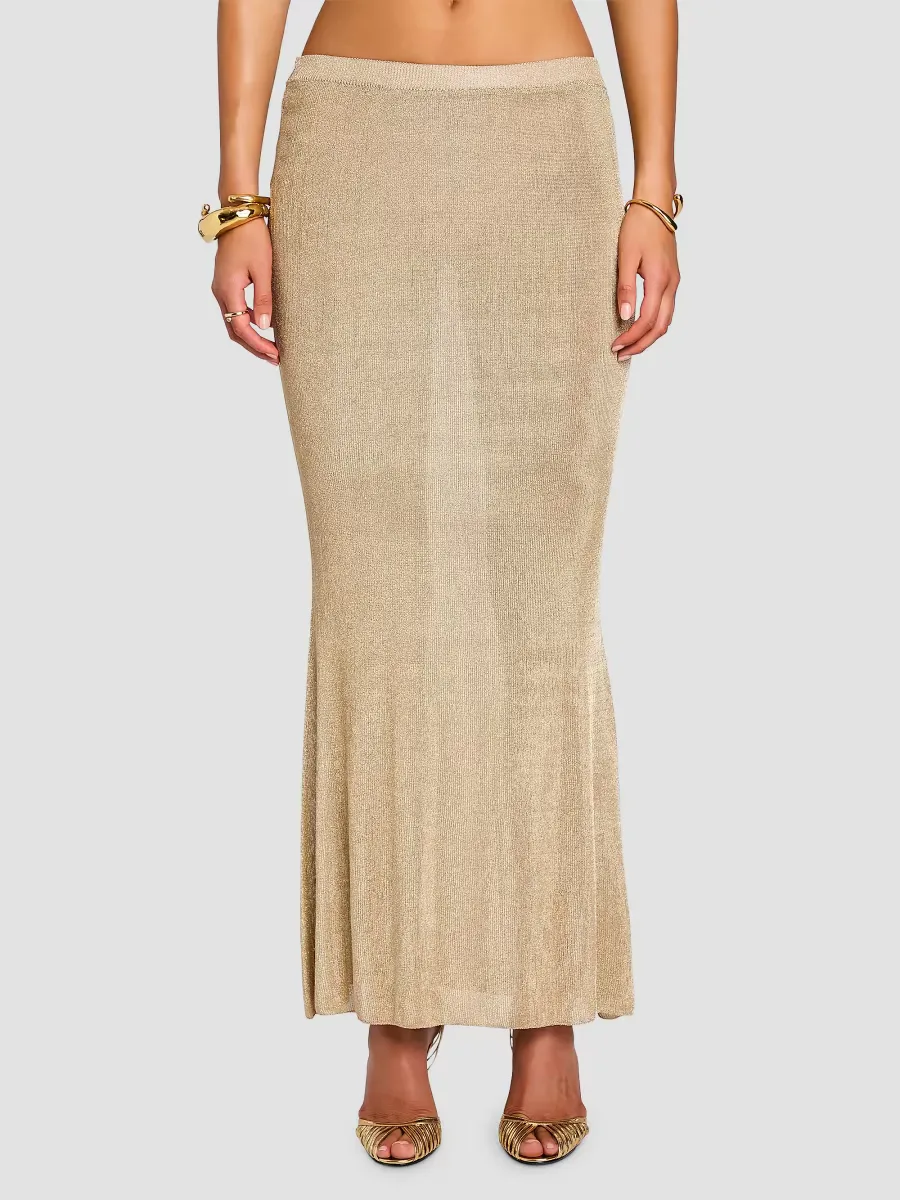 Harmony Metallic Knit Maxi Skirt by SEROYA
