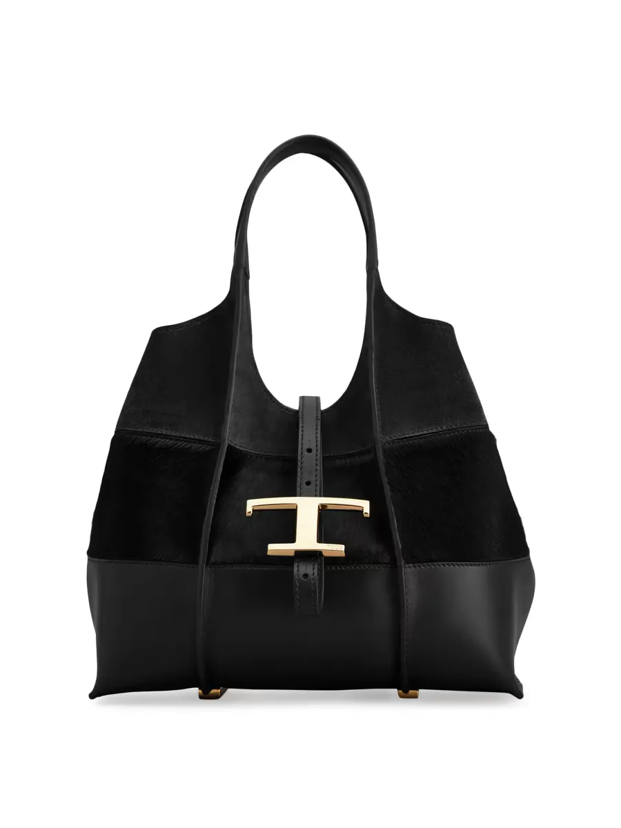 Mini T Timeless Leather & Calf Hair Shopper Tote Bag by Tod's