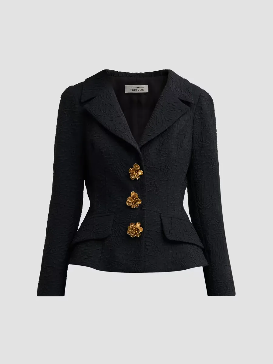 Notch Lapel Jacquard Jacket by Teri Jon
