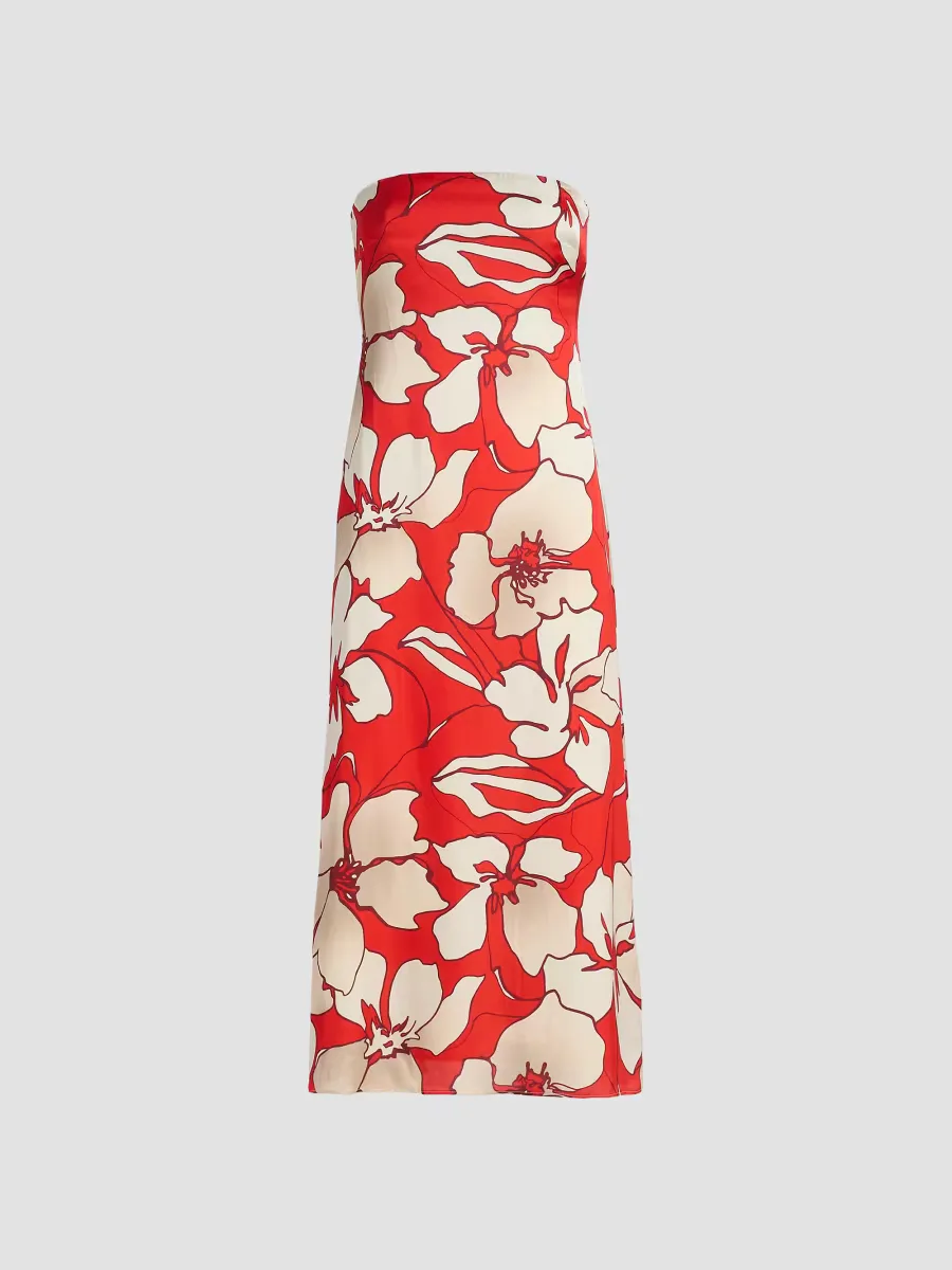 Kamilla Floral Satin Strapless Midi-Dress