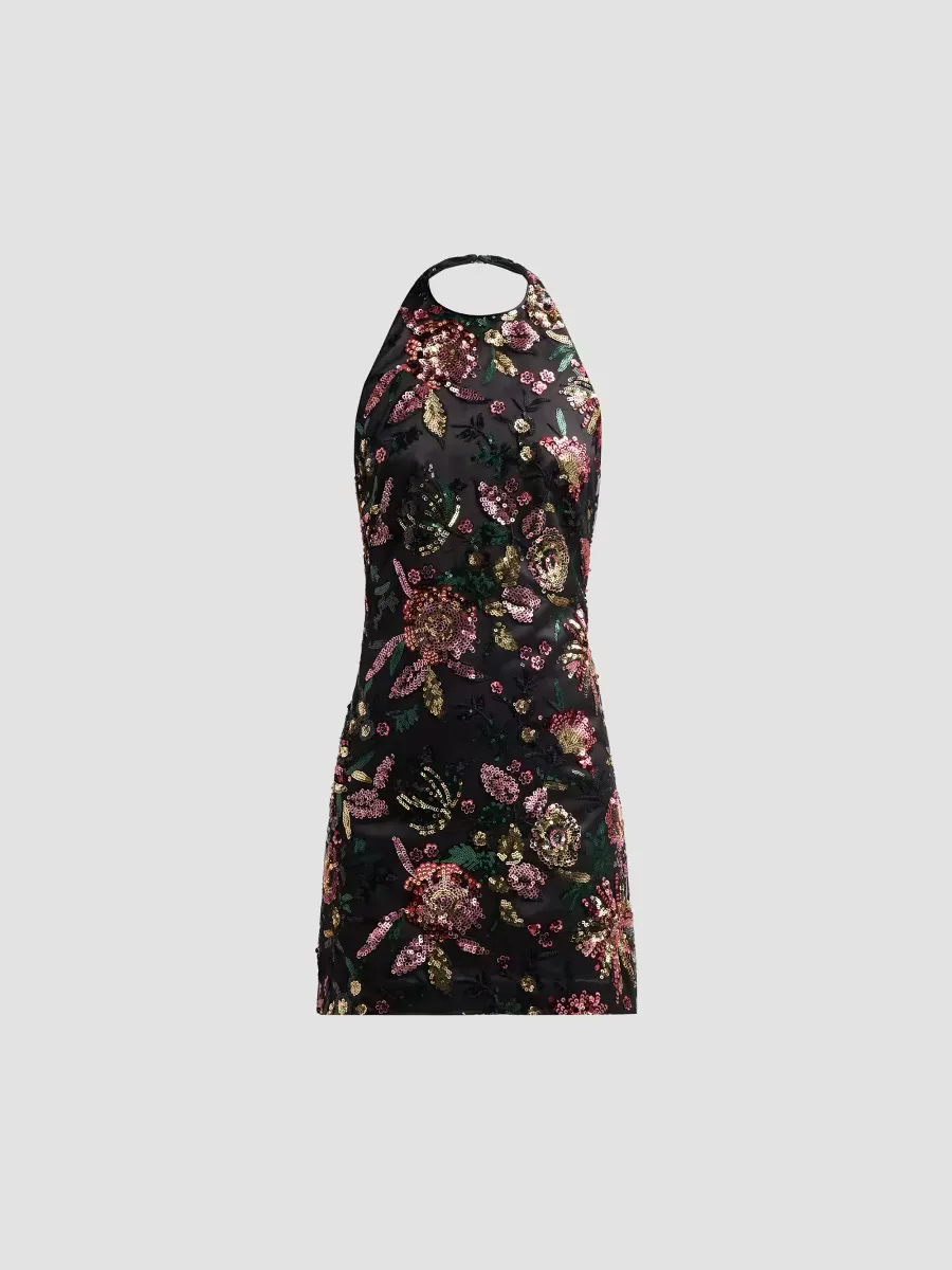 Eva Floral Sequined Halterneck Mini Dress