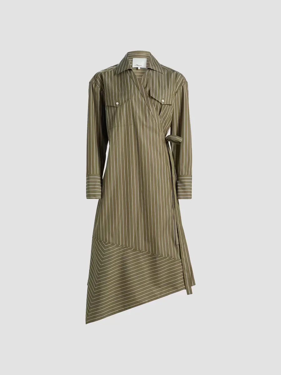 Asymmetric Striped Poplin Wrap Shirtdress by 3.1 Phillip Lim