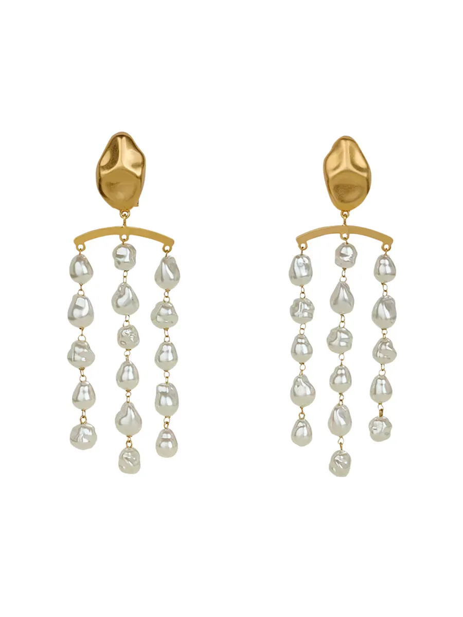 Shivani Imitation Pearl & Goldtone Chandelier Earrings