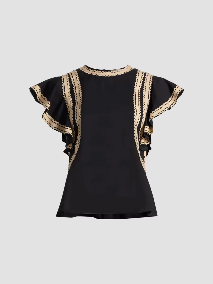 Anora Scalloped-Trim Cotton Top by Ulla Johnson
