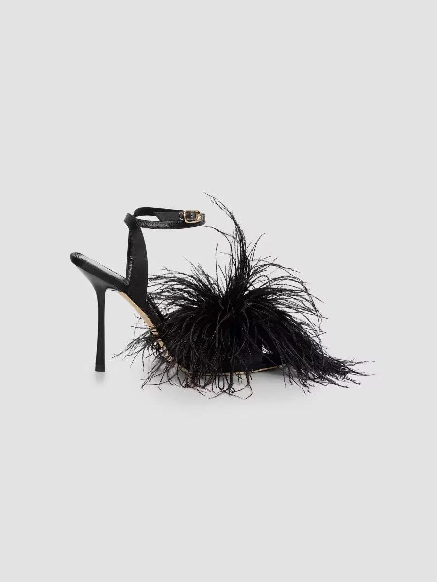 Boa 100MM Feather-Accent Satin Sandals