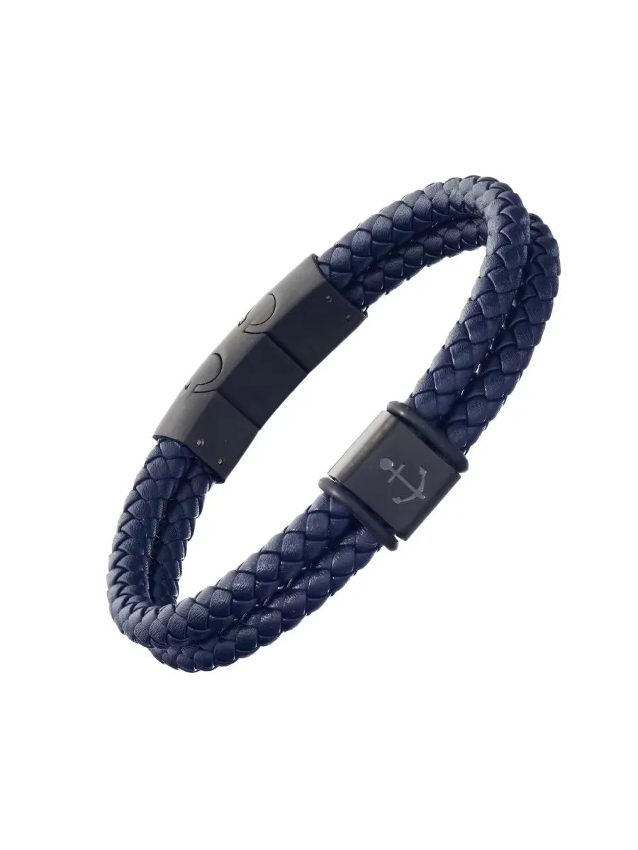 Anchor Stainless Steel & Braided Leather Bracelet