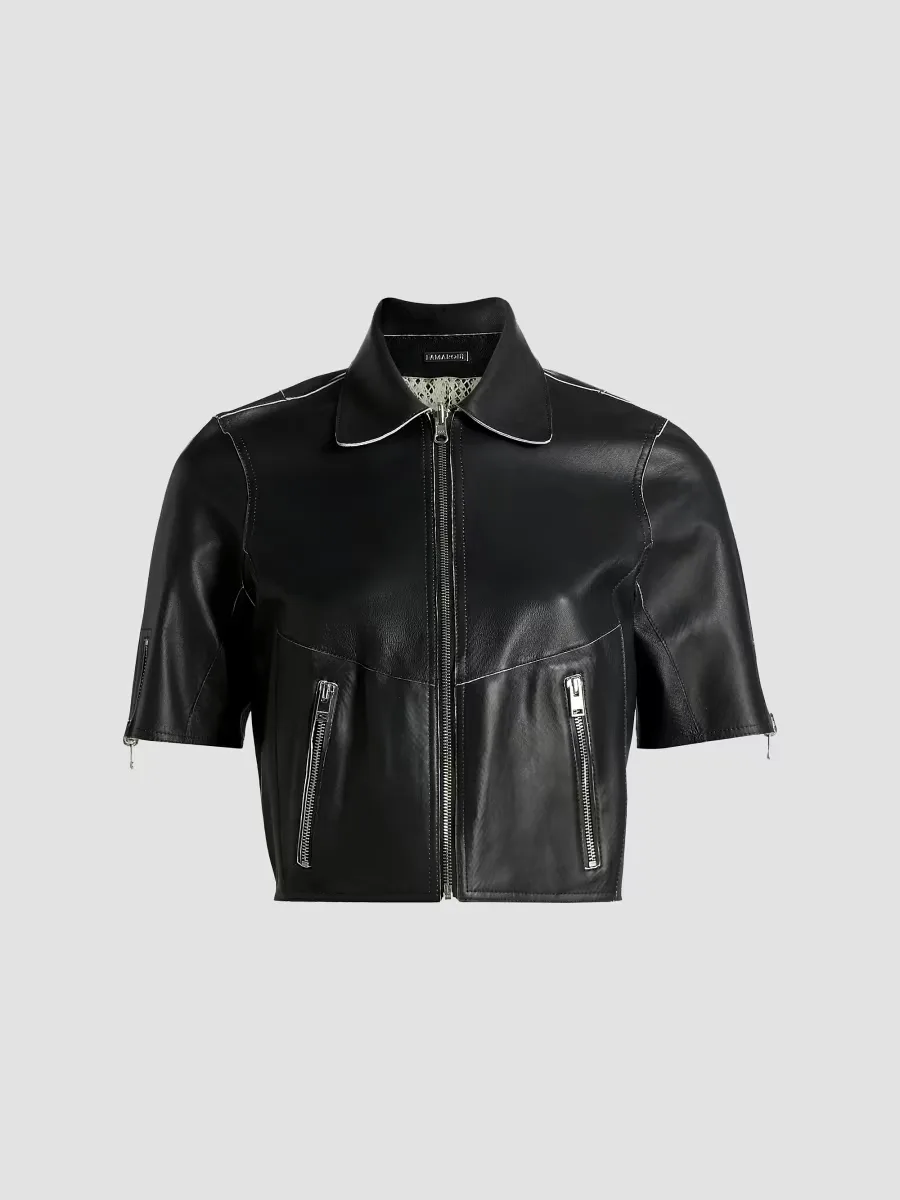 Sevana Reversible Leather Short-Sleeve Jacket by Lamarque