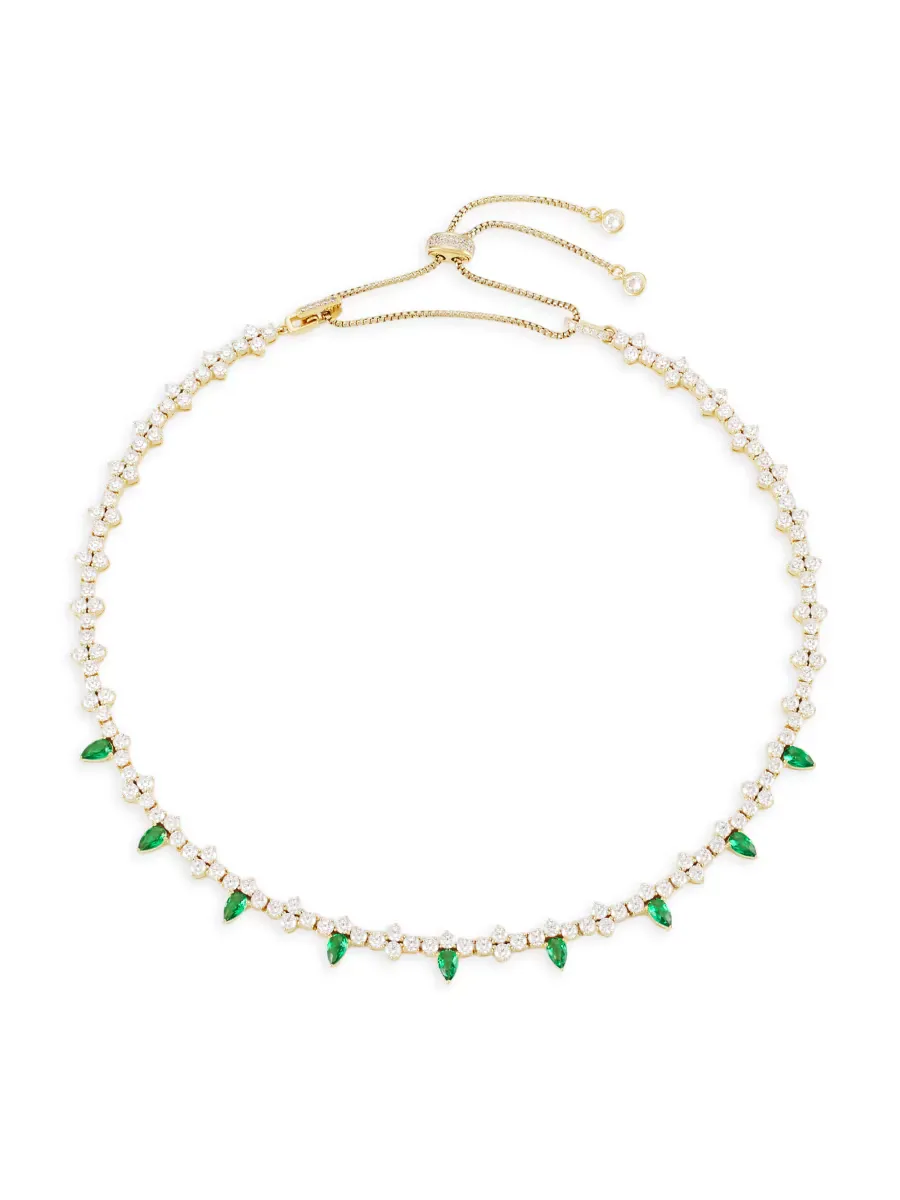 Stunner 18K-Gold-Plated & Cubic Zirconia Clover Choker Necklace by Adriana Orsini