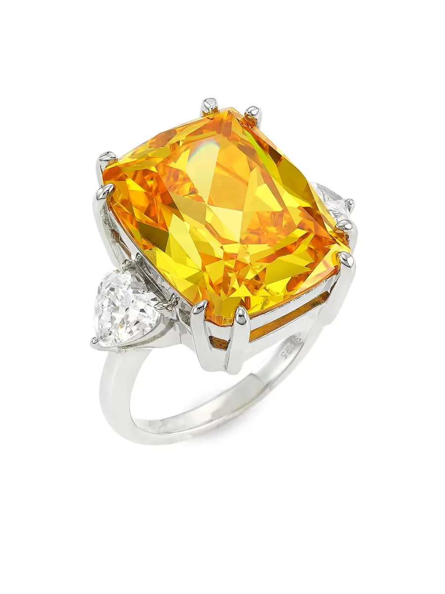 Saffron Rhodium-Plated & Cubic Zirconia Ring by Adriana Orsini