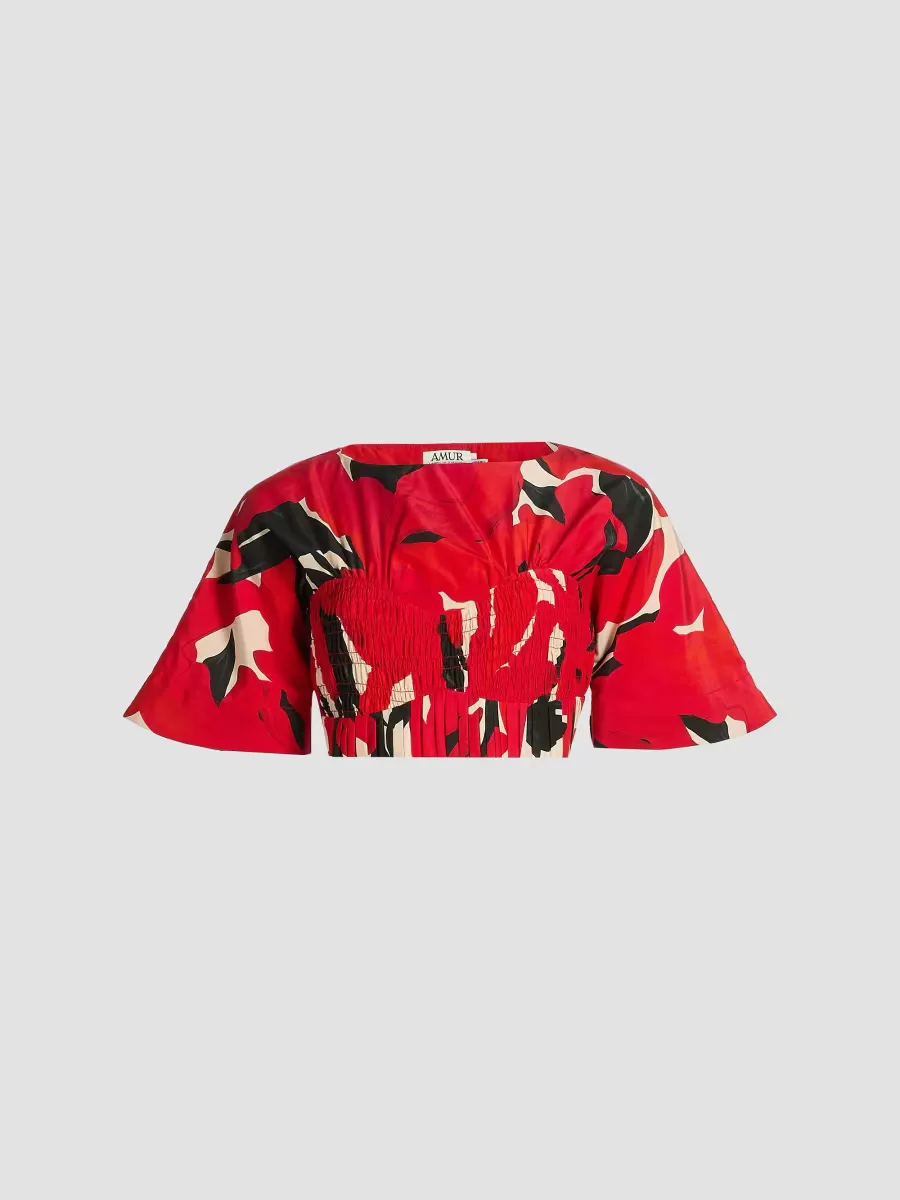Elle Smocked Cotton-Silk Crop Top by Amur