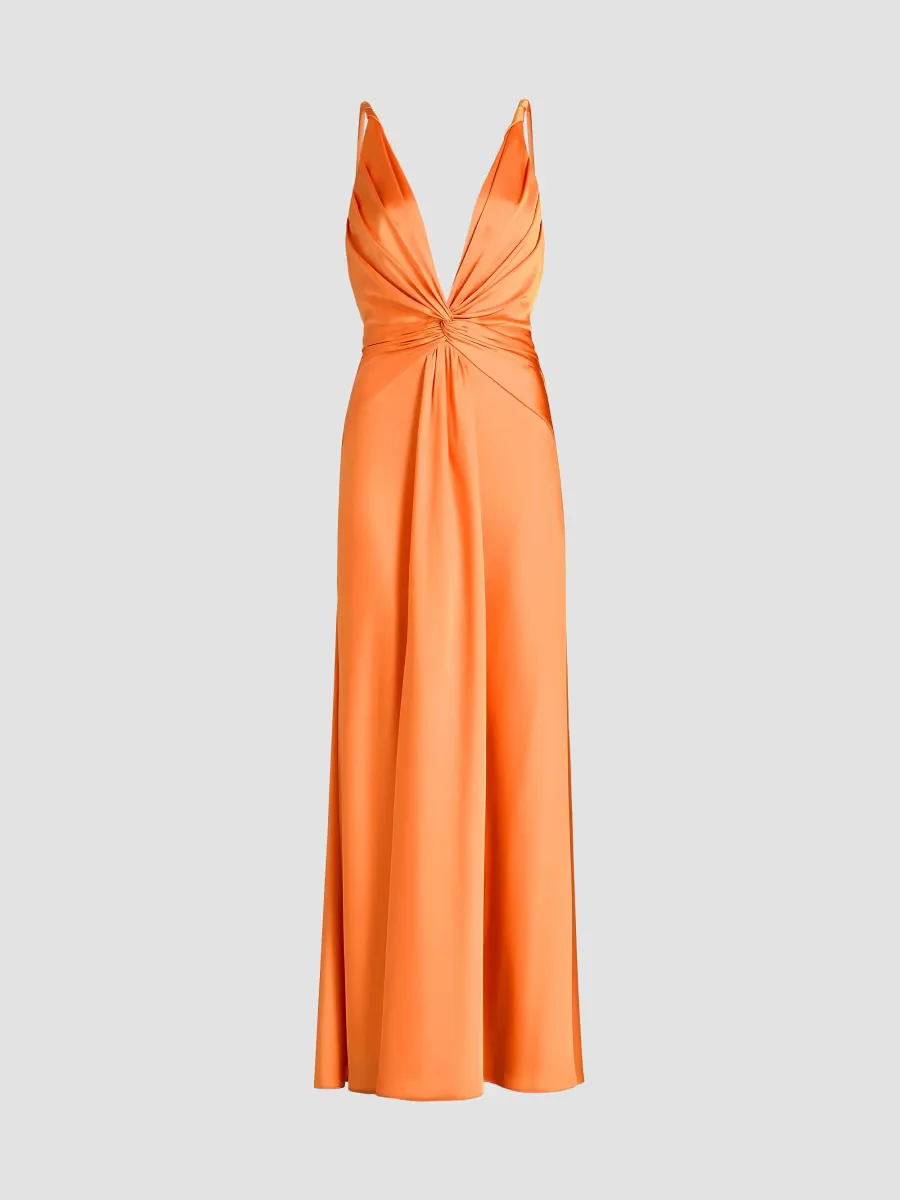 Tatum Satin Draped V-Neck Gown