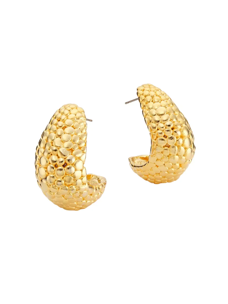 Scaly Textured 22K Gold-Plated Hoop Earrings