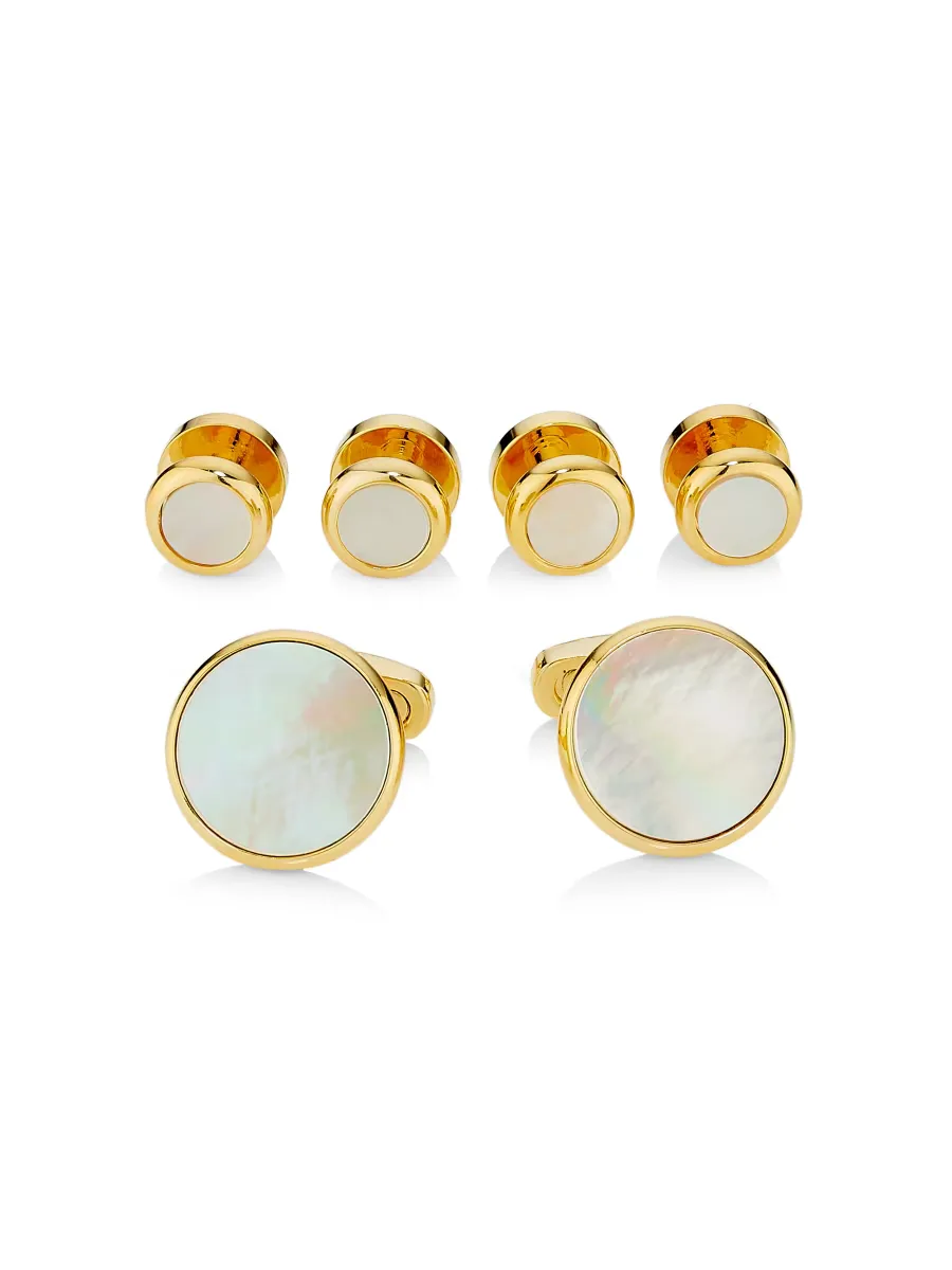 Goldtone & Mother-Of-Pearl 6-Piece Cufflinks & Tuxedo Stud Set by Link Up