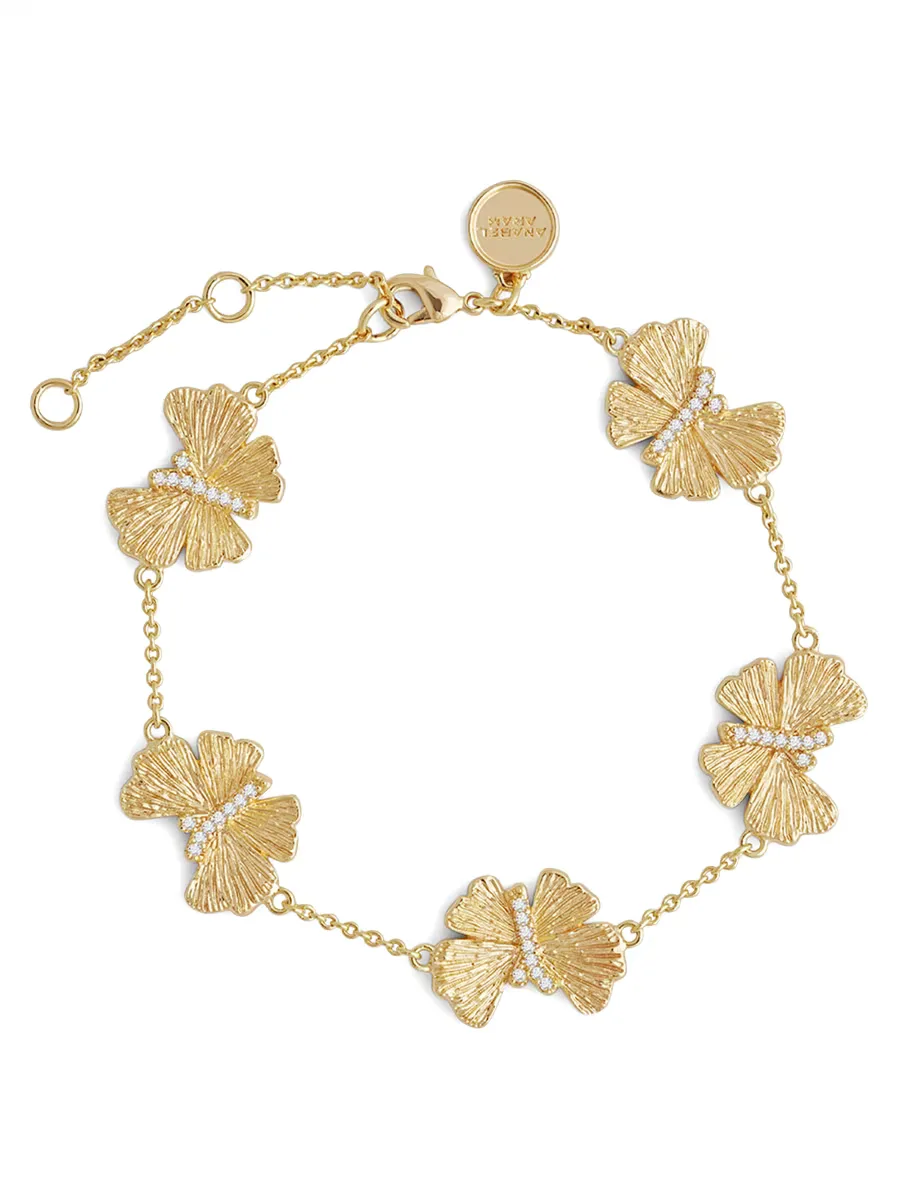 Butterfly 18K-Gold-Plated & Cubic Zirconia Station Bracelet