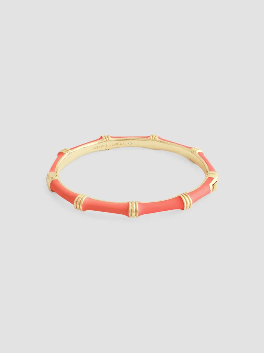 Bamboo 18K Gold-Plated Enameled Hinged Bangle
