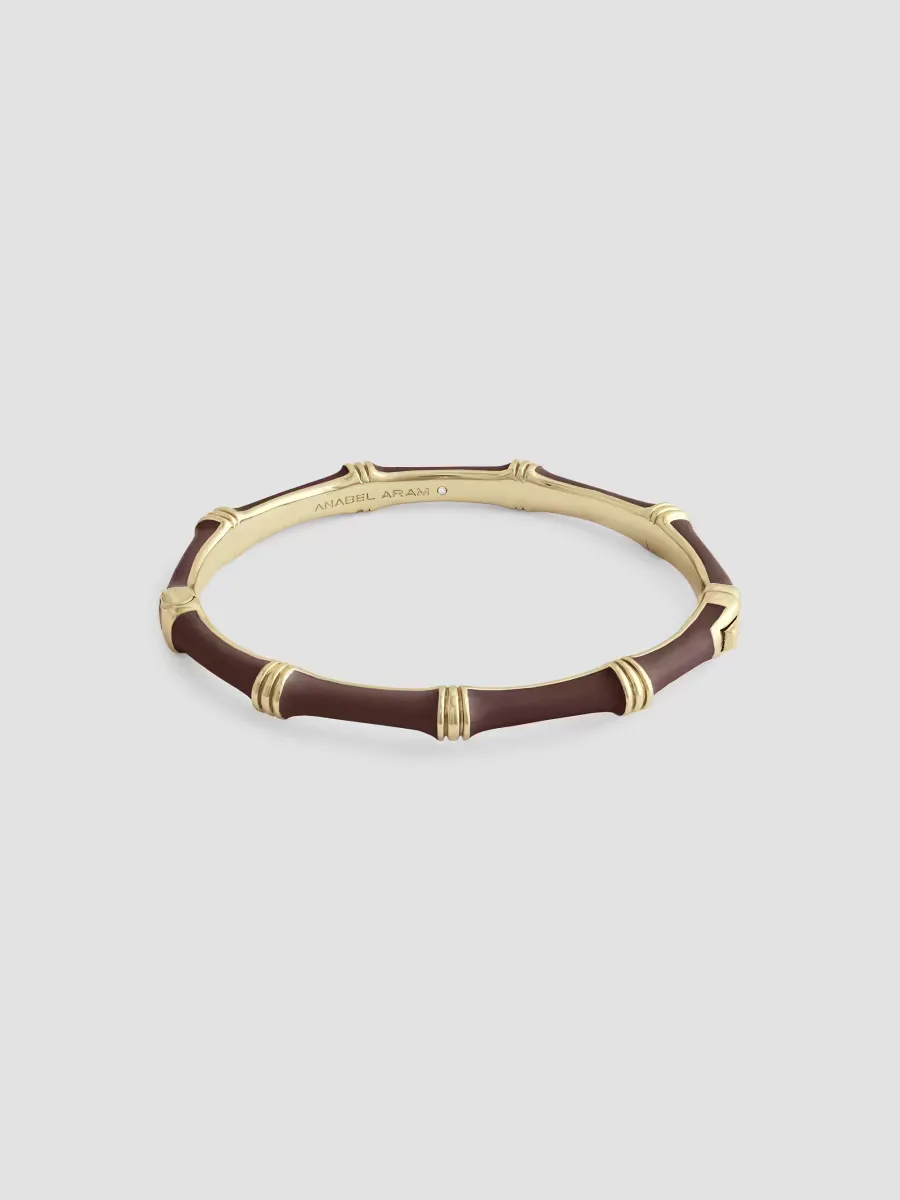 Bamboo 18K Gold-Plated Enameled Hinged Bangle