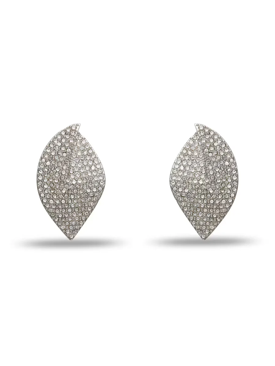 Deco Feather Silvertone & Crystal Earrings