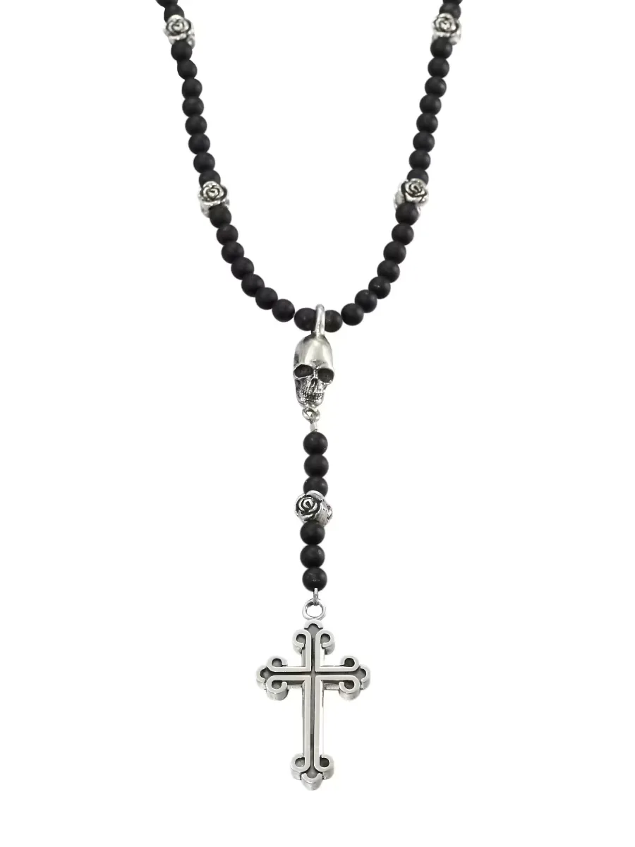 Onyx Beaded Rosary Necklace by King Baby Studio