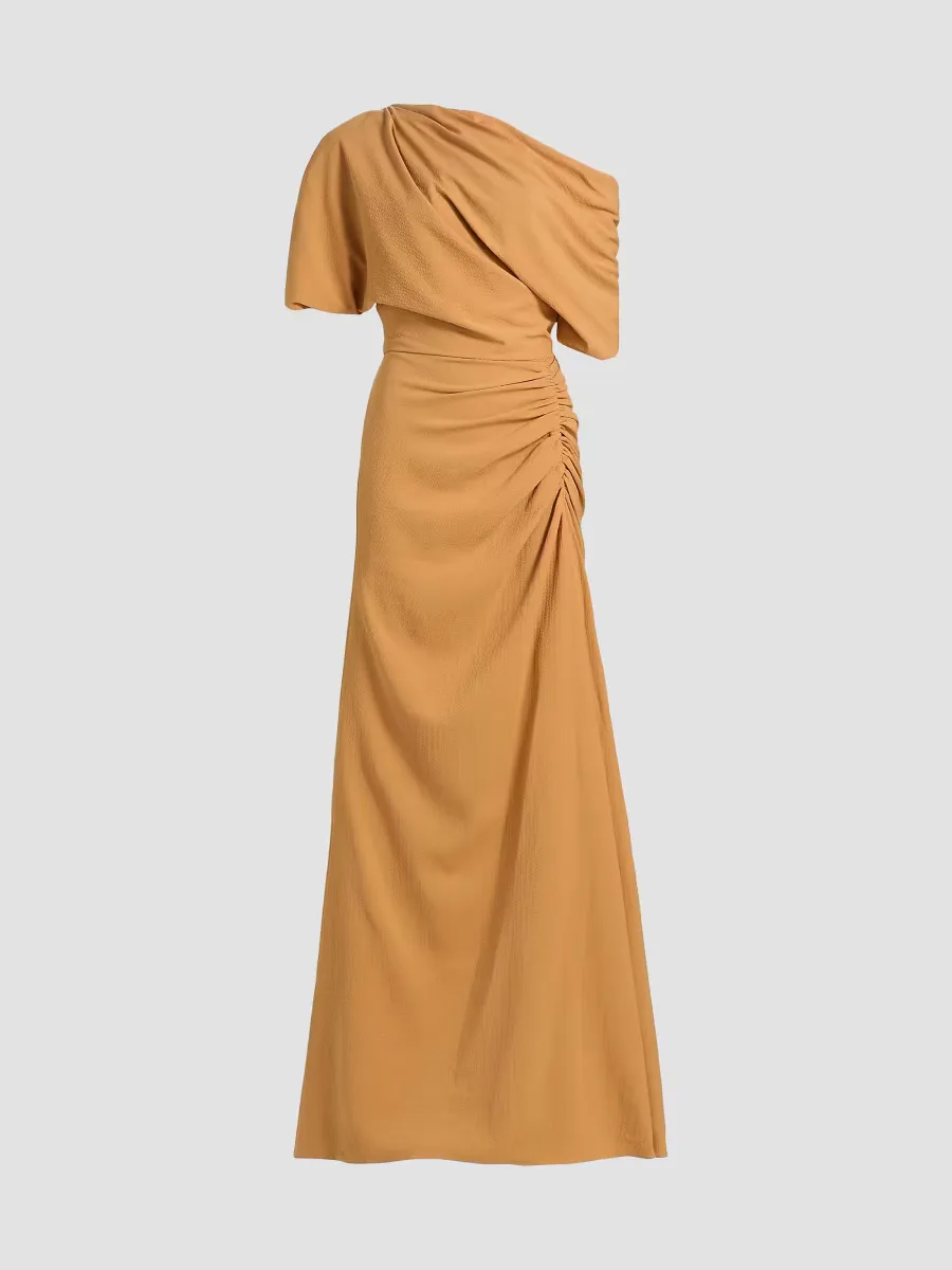 Asymmetric Ruched A-Line Gown