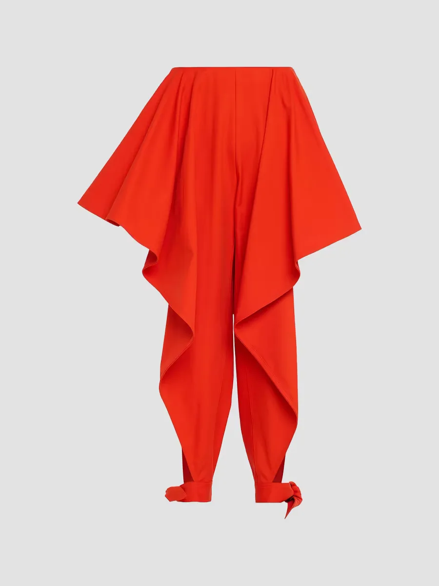 Paneled Ruffled Ankle-Tie Cotton Gabardine Pants by ALAA