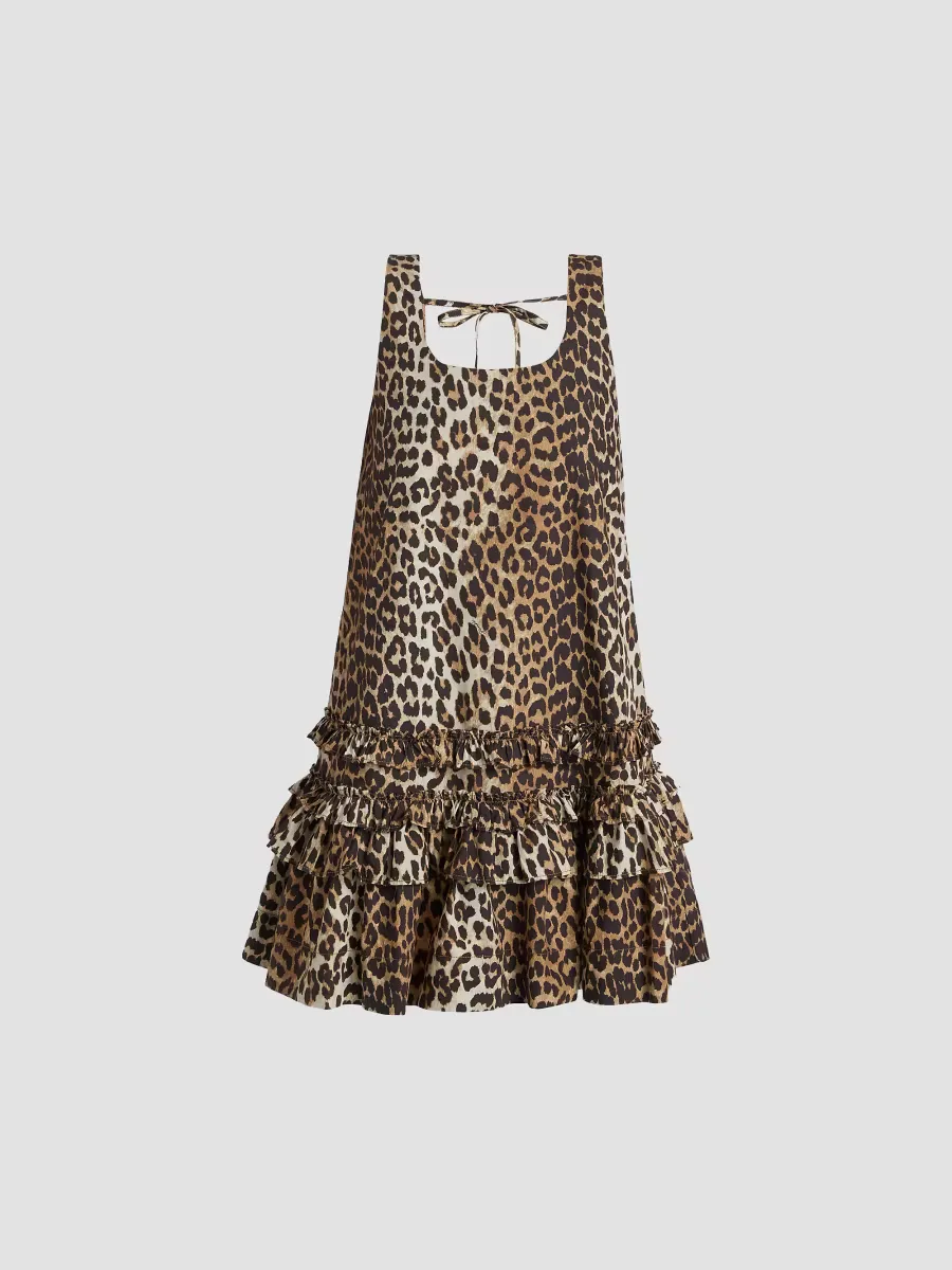 Leopard-Print Cotton Poplin U-Neck Minidress by GANNI