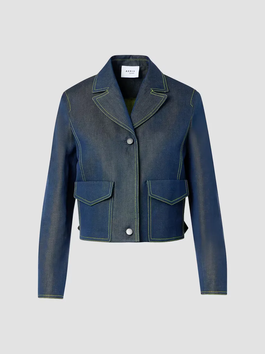 Boxy Topstitched Changeant Denim Jacket by Akris Punto